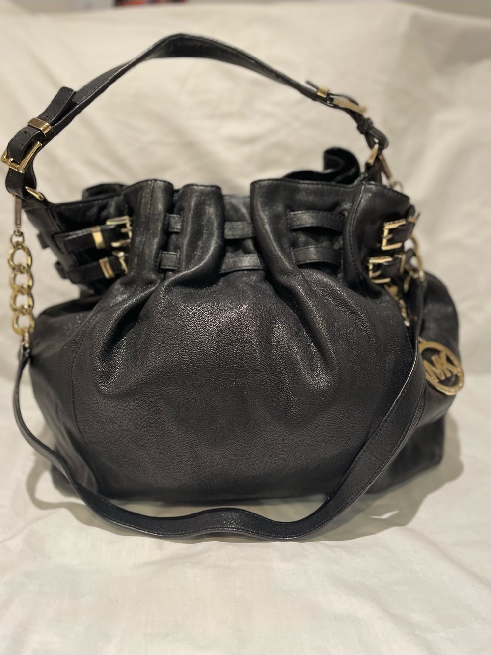 Michael Kors Black Leather Drawstring Shoulder Bag